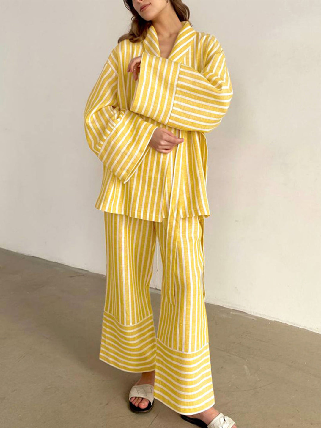 Ensemble Pantalon Rayé Nœud Oversize