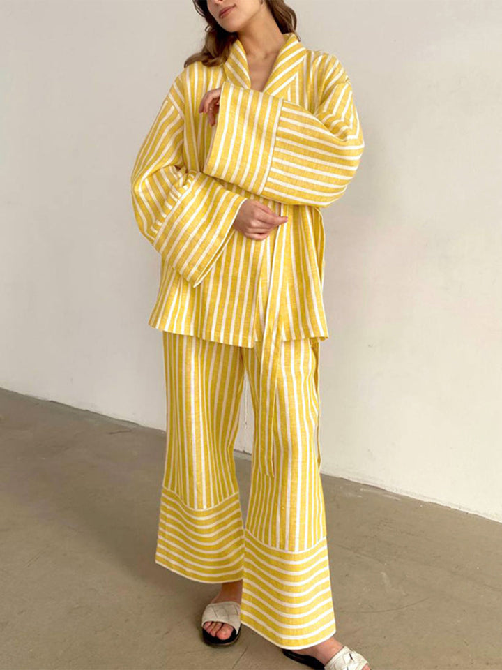 Ensemble Pantalon Rayé Nœud Oversize