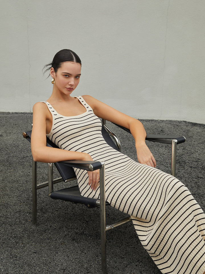 Robe Longue Longue à Rayures Esthétique Vieil Argent