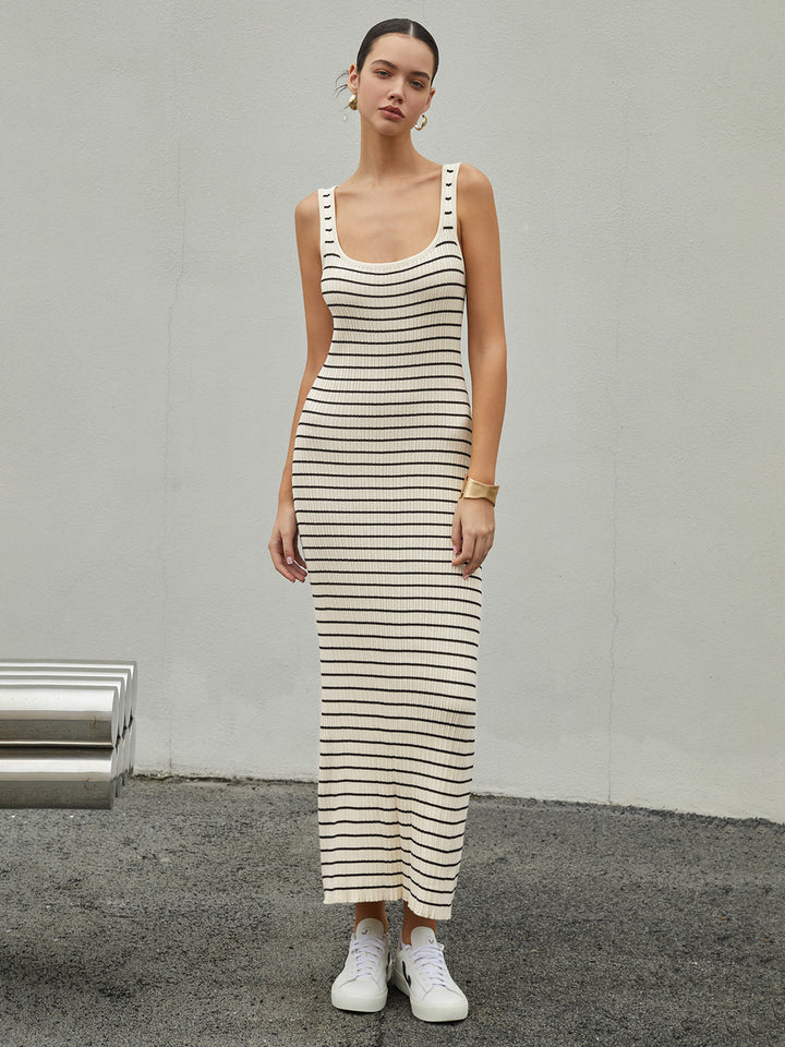 Robe Longue Longue à Rayures Esthétique Vieil Argent