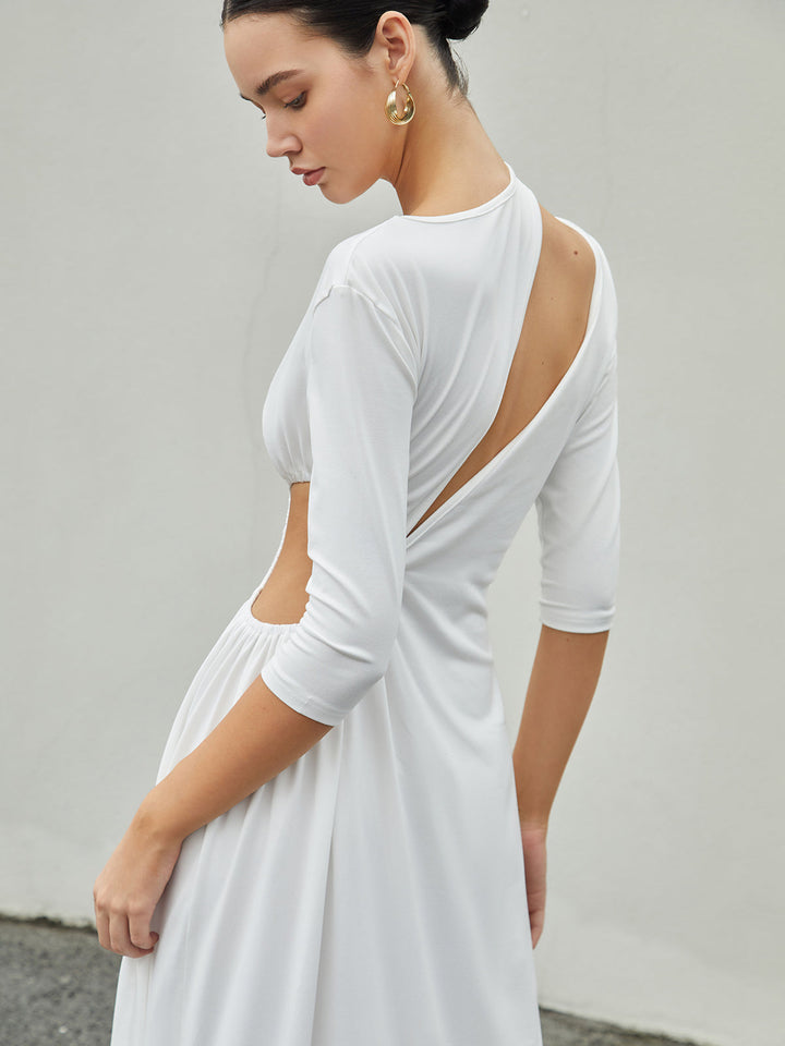 Robe Longue Tricotée Dénudée Ruchée