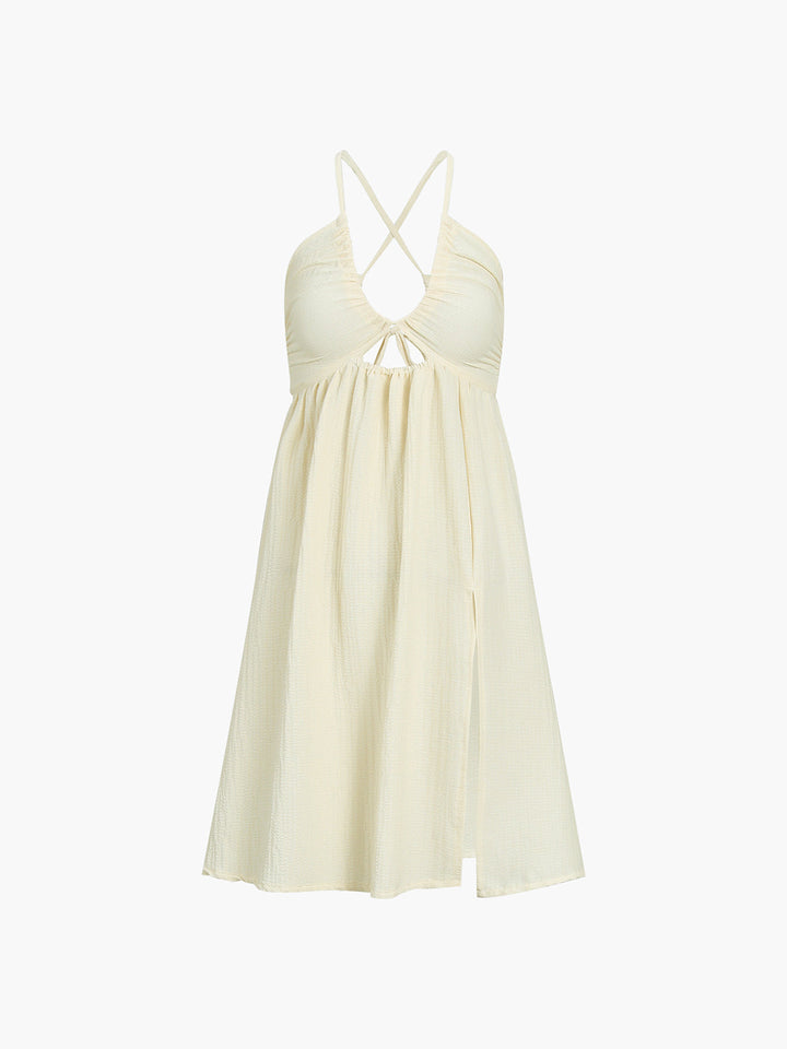 Robe Mi-Longue Dos Nu à Bretelles Croisées et Fente