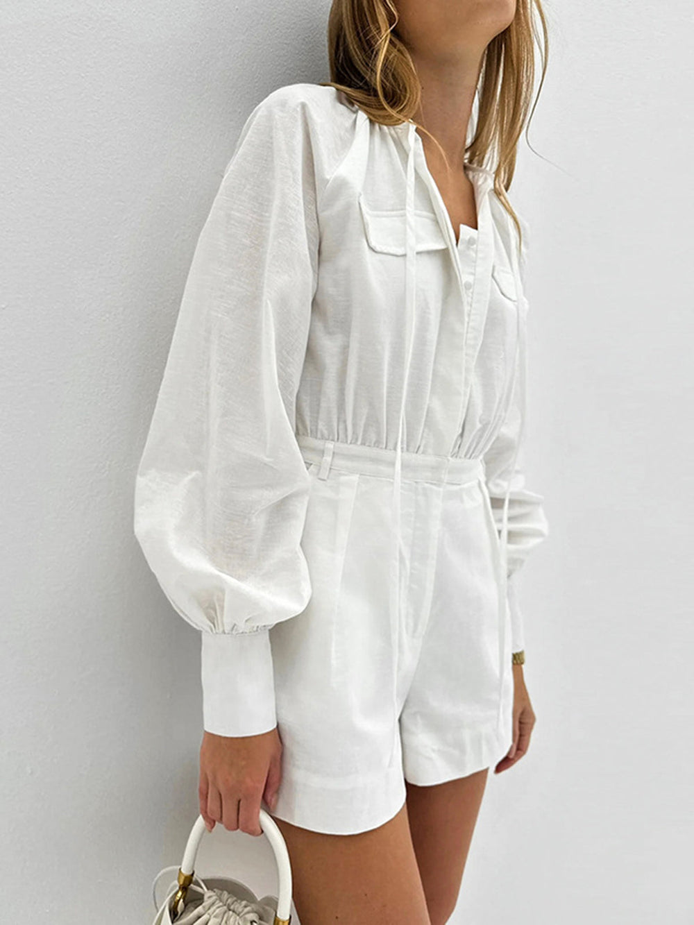 Combinaison Short en Coton Pur à Poche