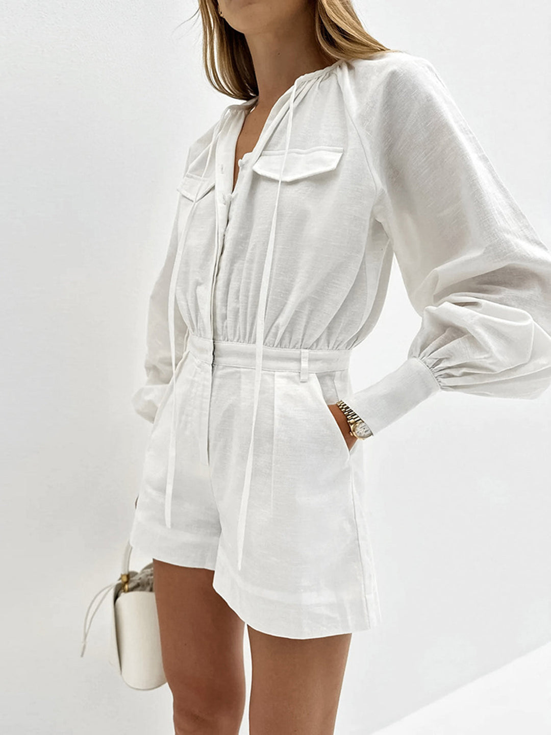 Combinaison Short en Coton Pur à Poche