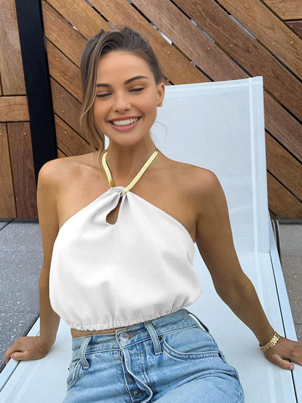 Top Court Dos Nu-Pieds Semi-Transparent Sans Manches