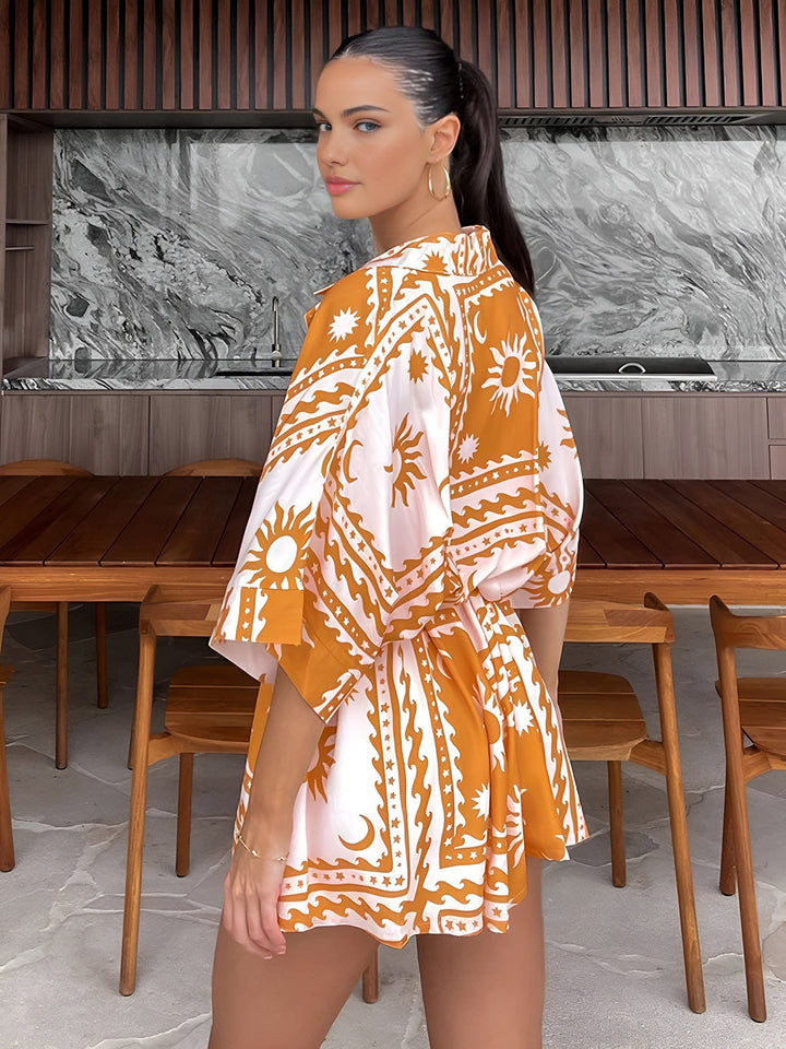 Combinaison Courte Bohème Motif Soleil et Lune