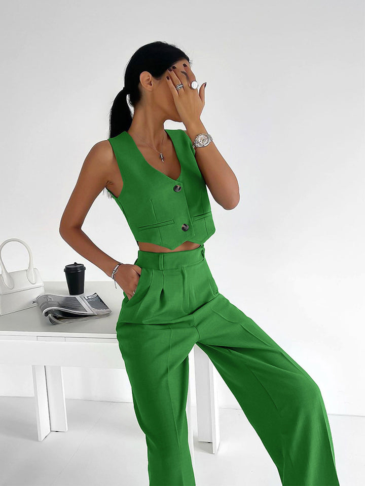 Ensemble Gilet Boutonné Uni avec Pantalon