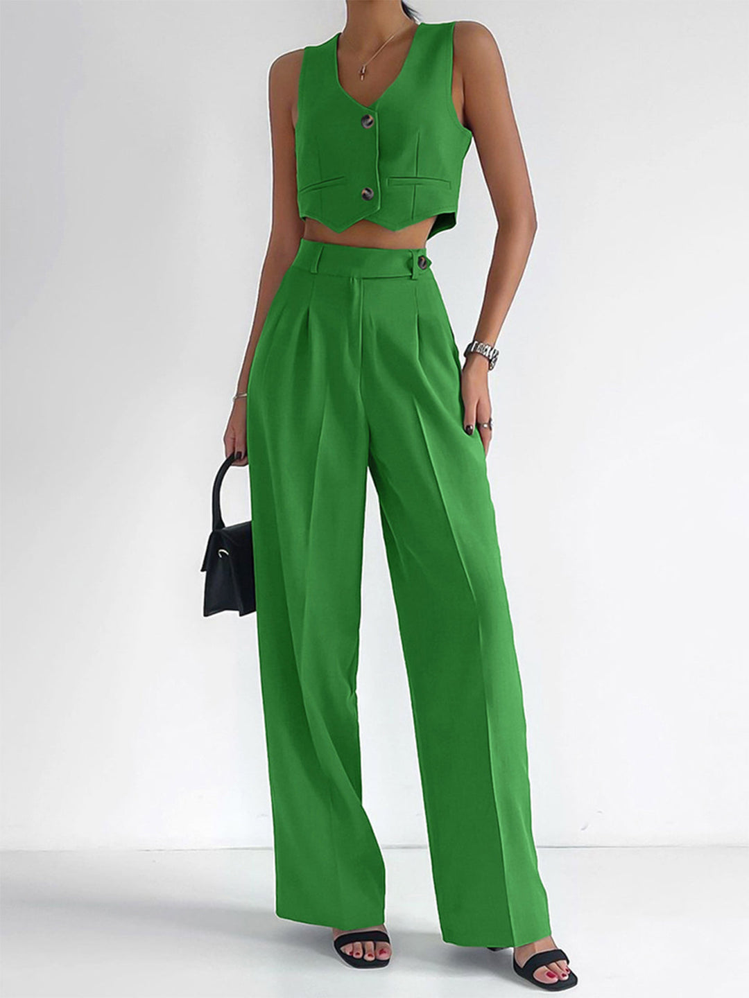 Ensemble Gilet Boutonné Uni avec Pantalon