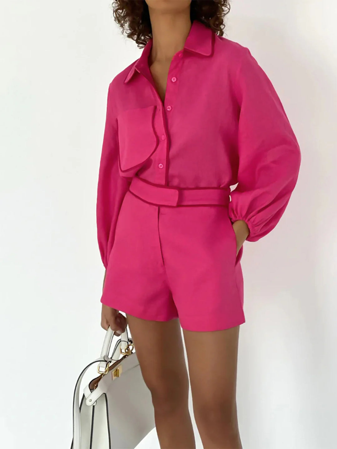 Ensemble short deux pièces en coton et lin à bordure contrastée