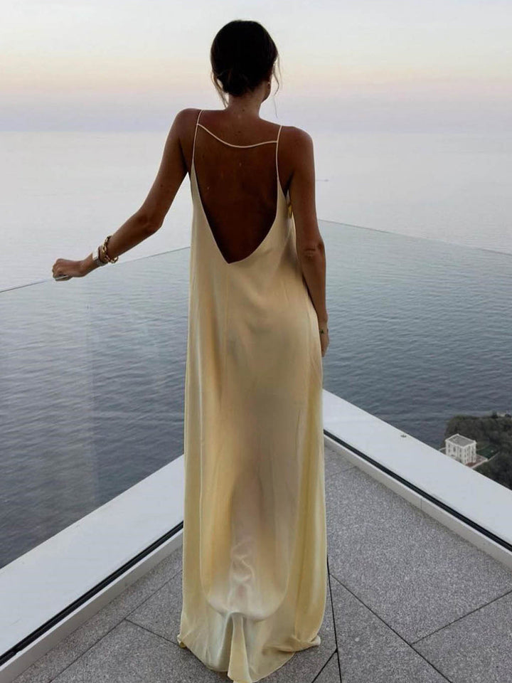 Robe Longue Satinée Sans Dos pour Vacances