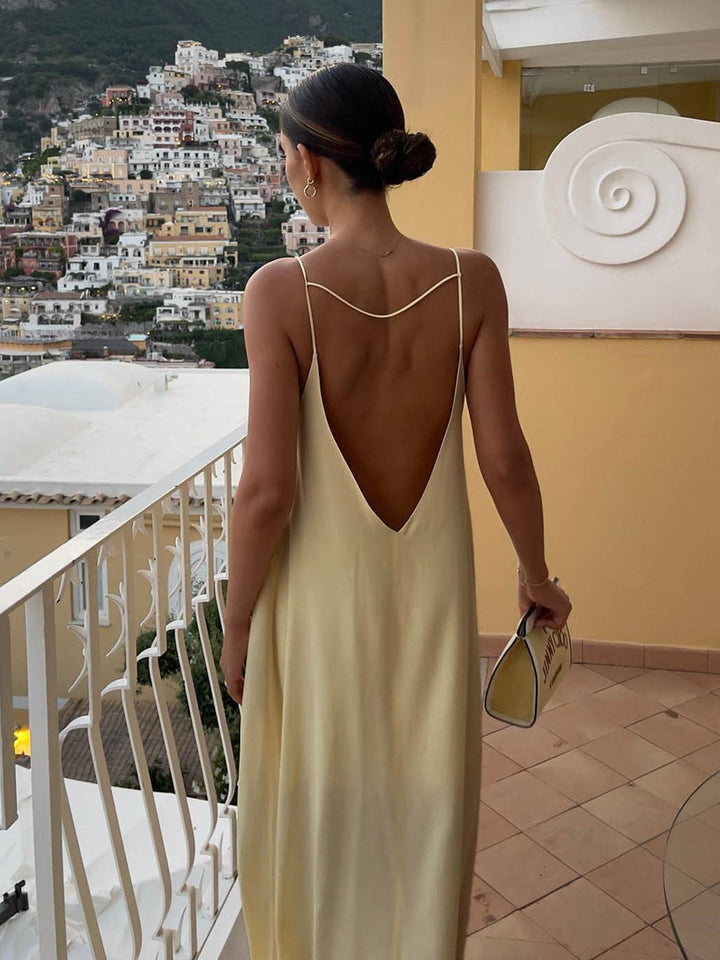 Robe Longue Satinée Sans Dos pour Vacances