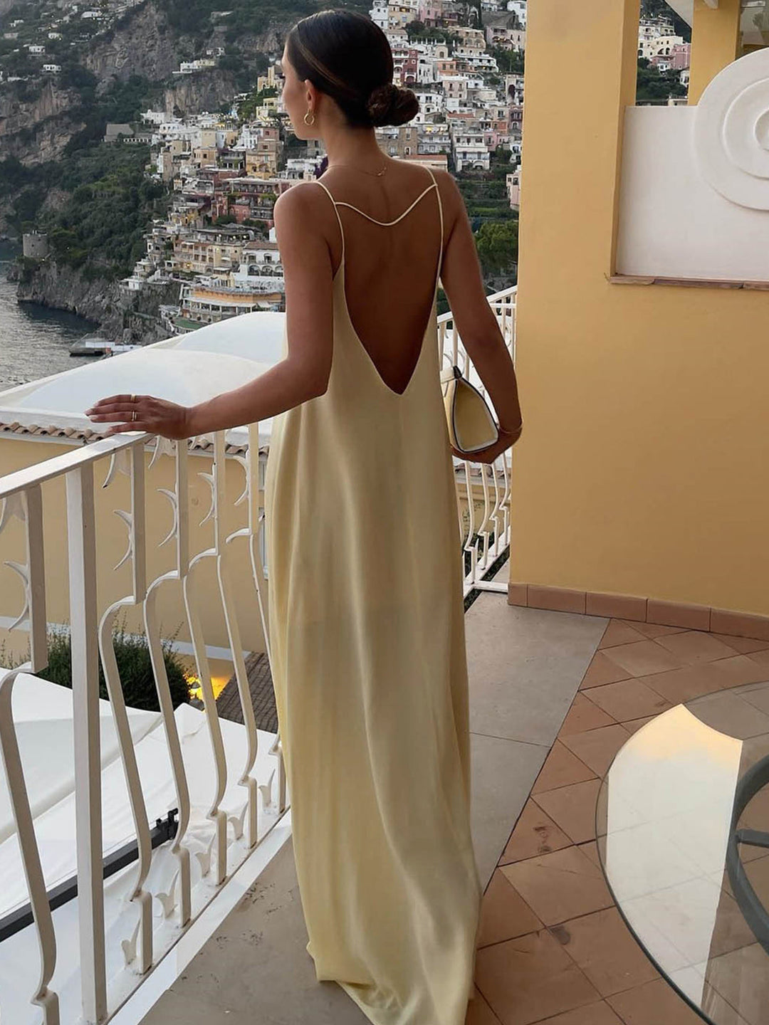 Robe Longue Satinée Sans Dos pour Vacances