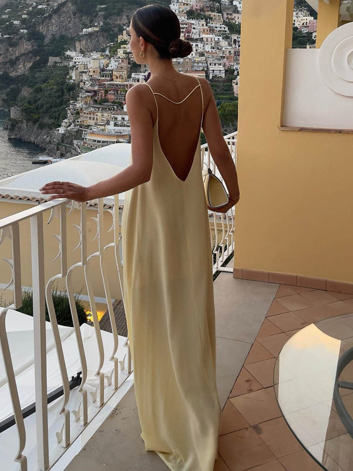 Robe Longue Satinée Sans Dos pour Vacances