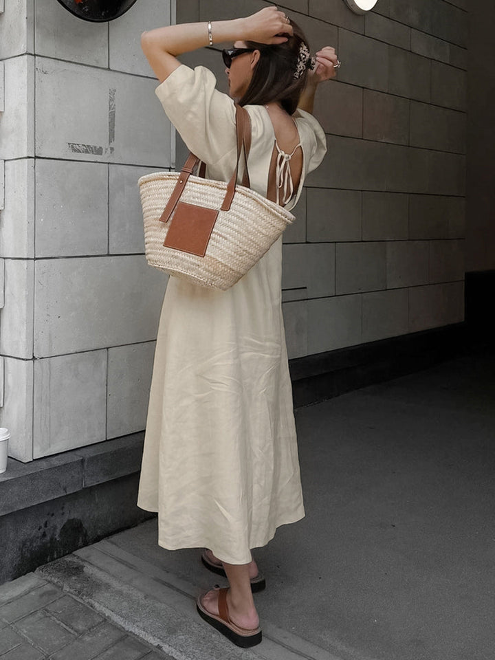 Robe longue boutonnée en coton et lin