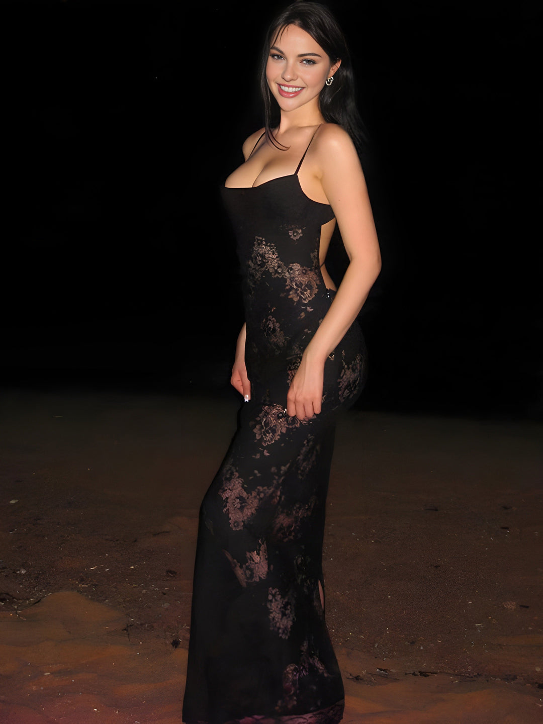 Robe Longue Cami Semi-Transparente à Fleurs