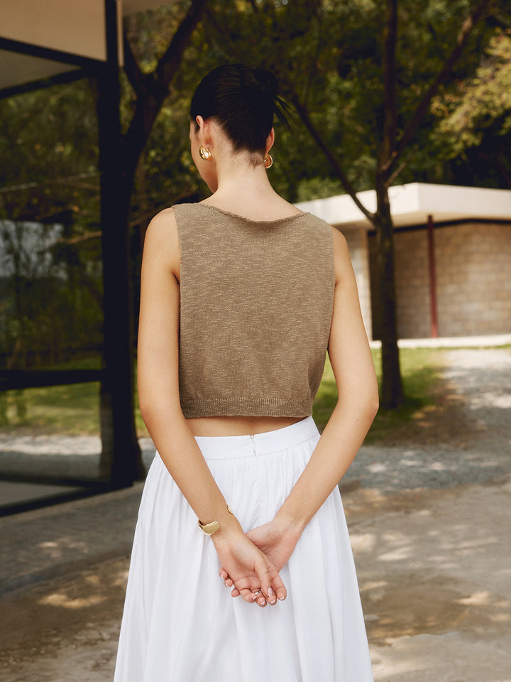Débardeur Court en Mélange Coton