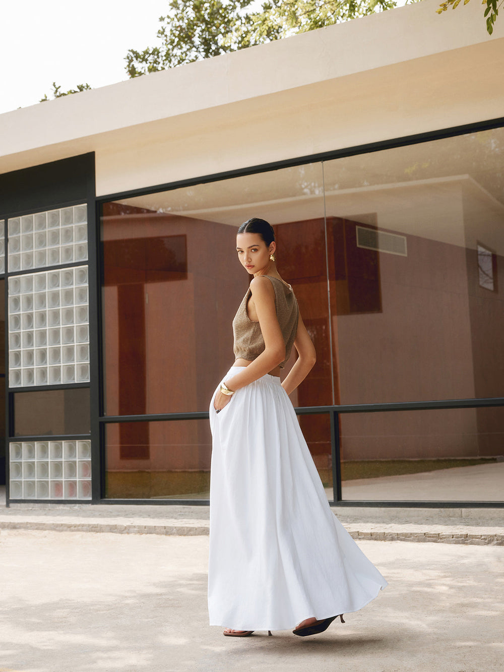 Débardeur Court en Mélange Coton