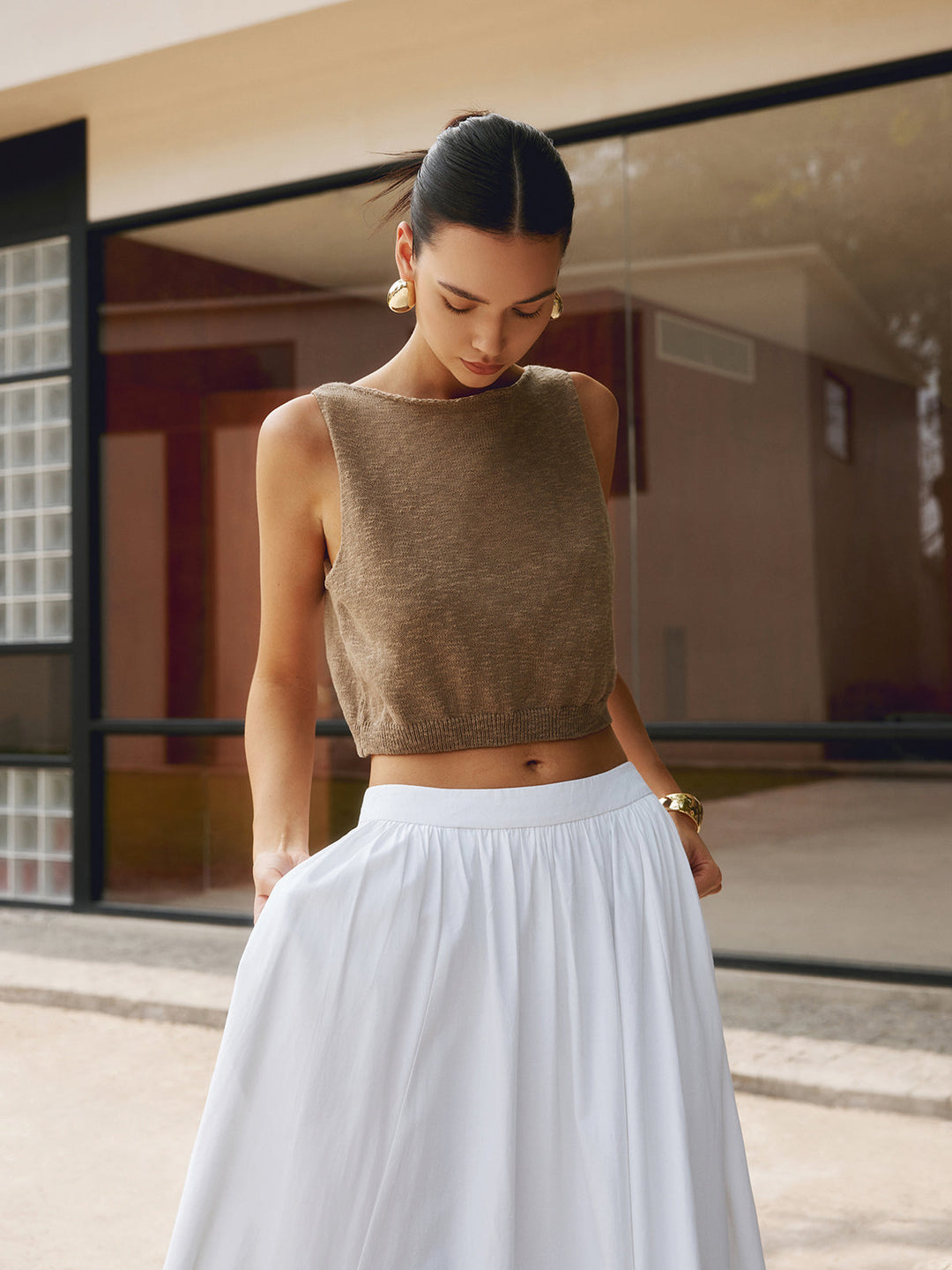 Débardeur Court en Mélange Coton