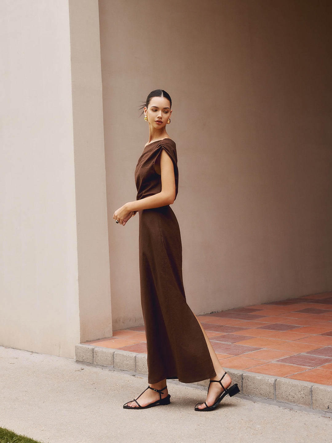 Robe Col Asymétrique en Coton et Lin