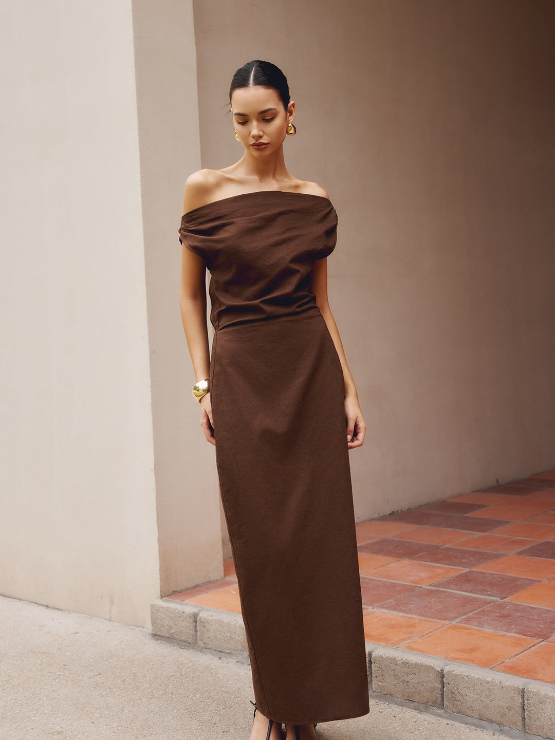 Robe Col Asymétrique en Coton et Lin