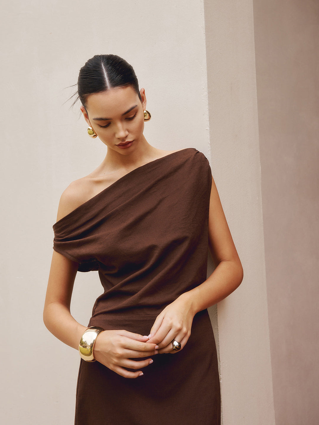 Robe Col Asymétrique en Coton et Lin