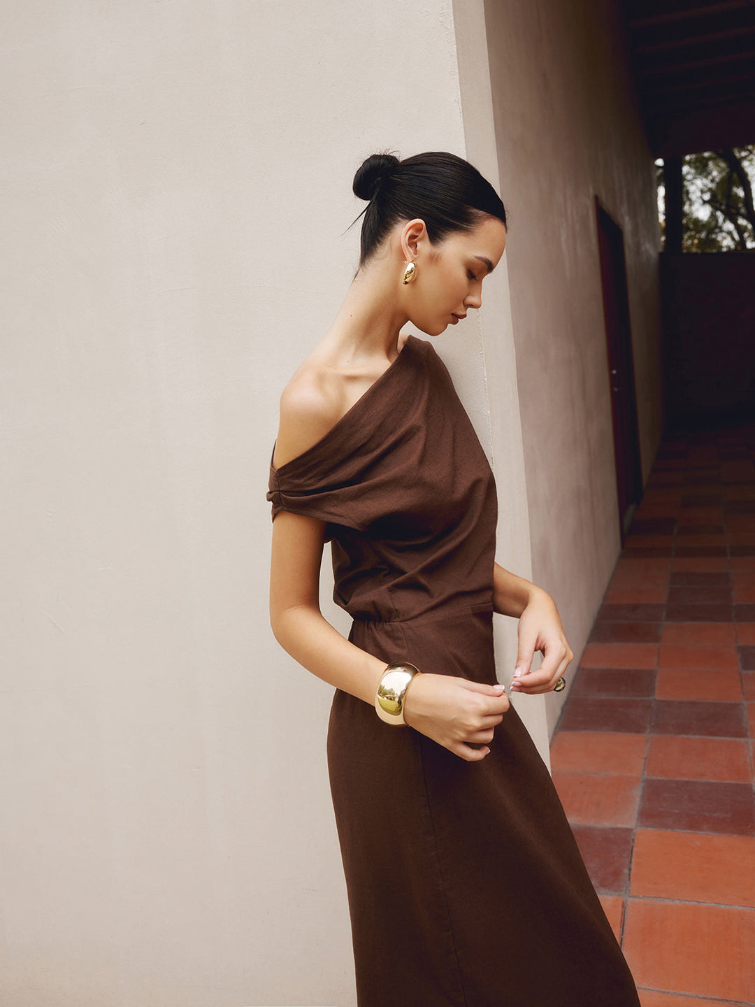 Robe Col Asymétrique en Coton et Lin