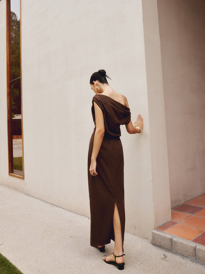 Robe Col Asymétrique en Coton et Lin
