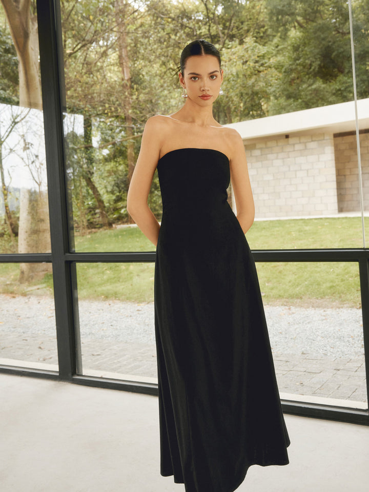 Robe Longue Tube Basique en Mélange de Lin avec Poches