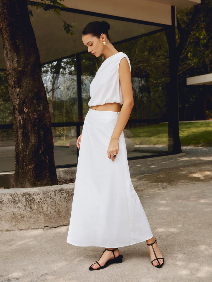 Jupe Maxi Unie en Coton et Lin