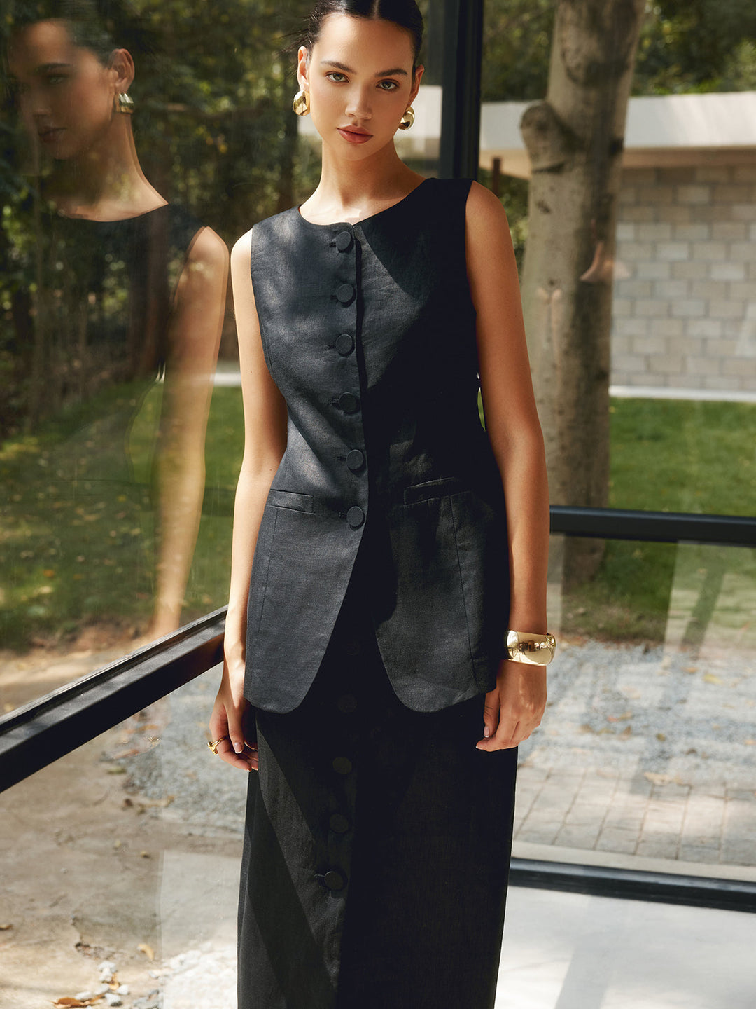 Gilet uni en mélange de lin