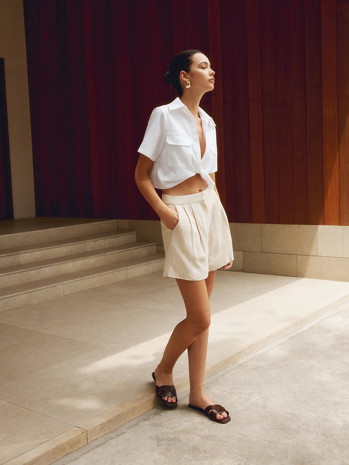 Chemise Courte en Coton et Lin