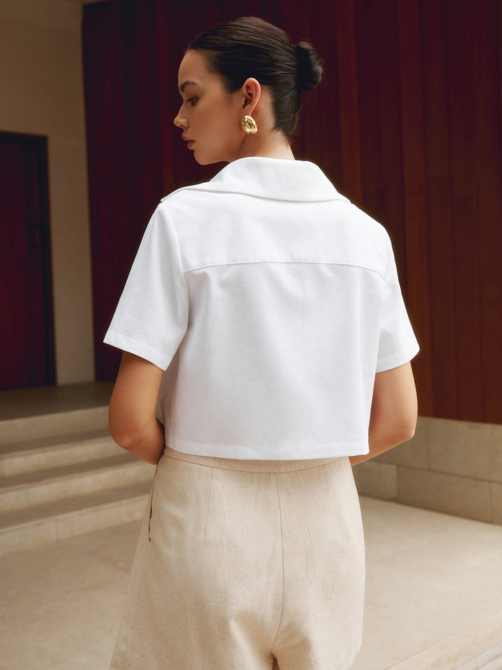 Chemise Courte en Coton et Lin