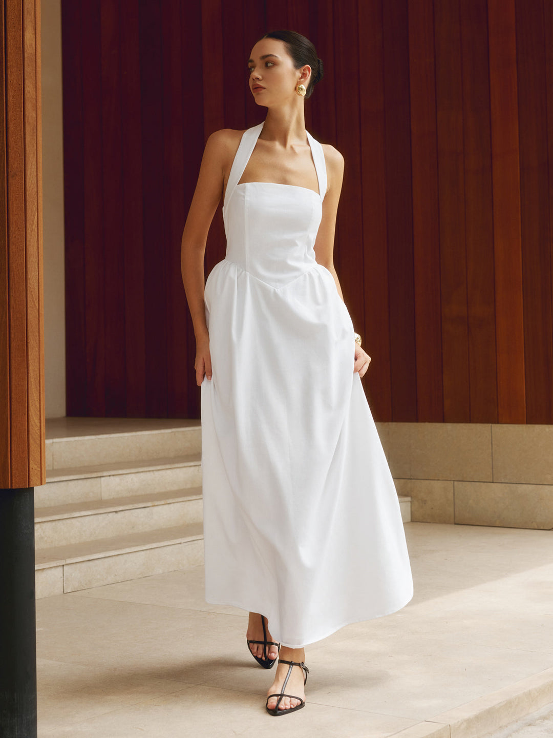 Robe longue ample en coton et lin