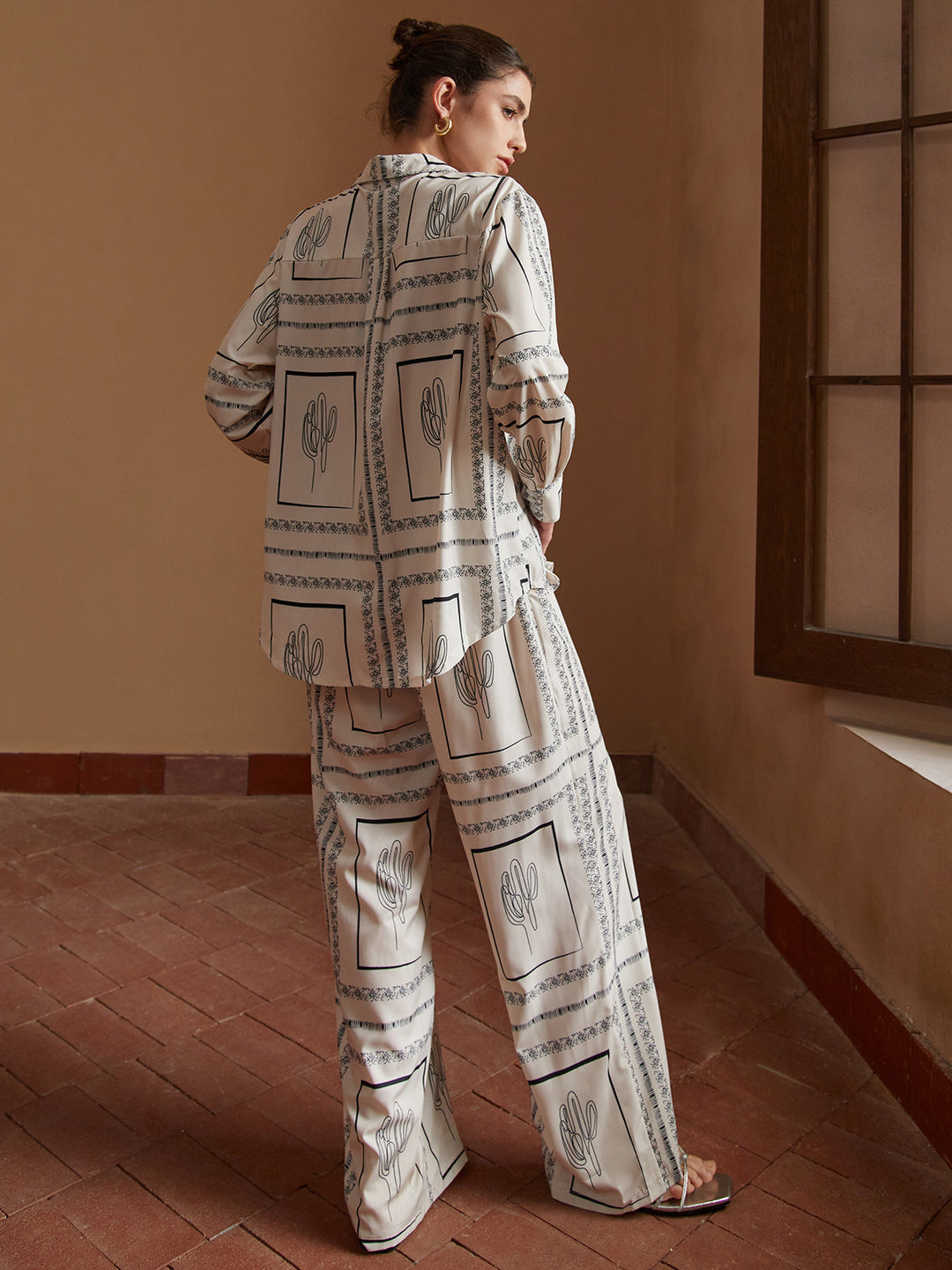 Ensemble Pantalon Satin Imprimé Cactus