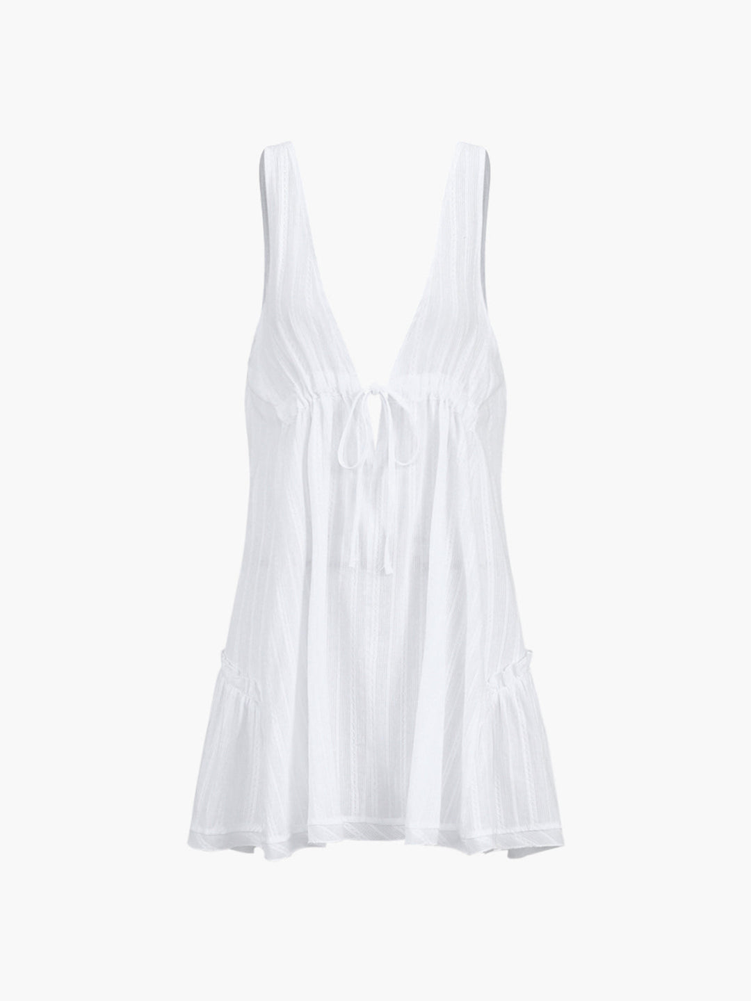 Robe Courte en Coton Uni Pur à Dos Ouvert Semi-Transparente