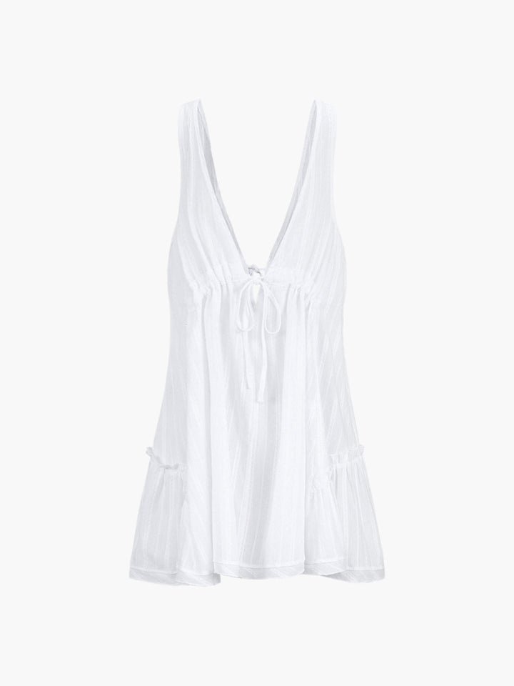 Robe Courte en Coton Uni Pur à Dos Ouvert Semi-Transparente