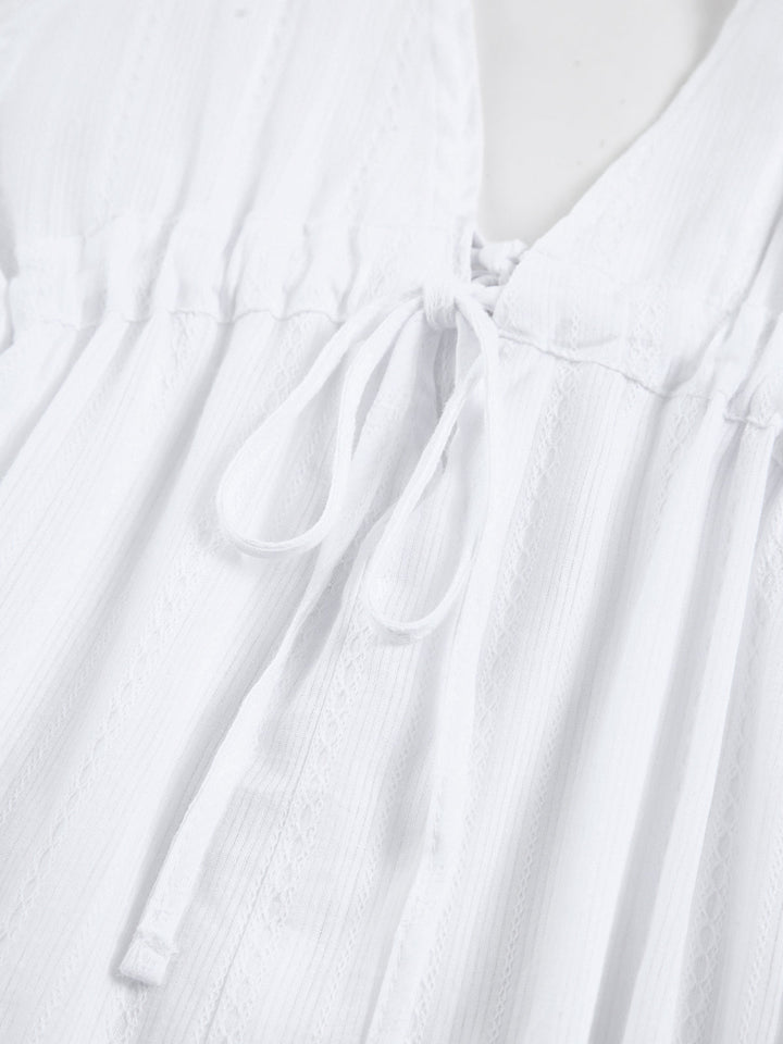Robe Courte en Coton Uni Pur à Dos Ouvert Semi-Transparente