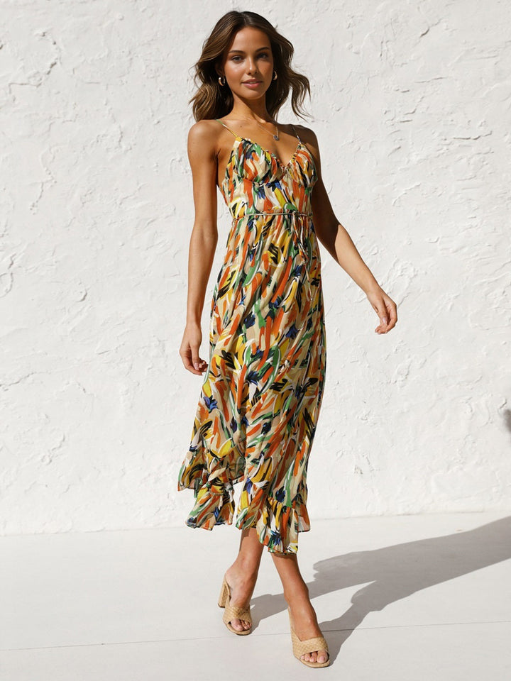 Robe Mi-longue Imprimée Multicolore