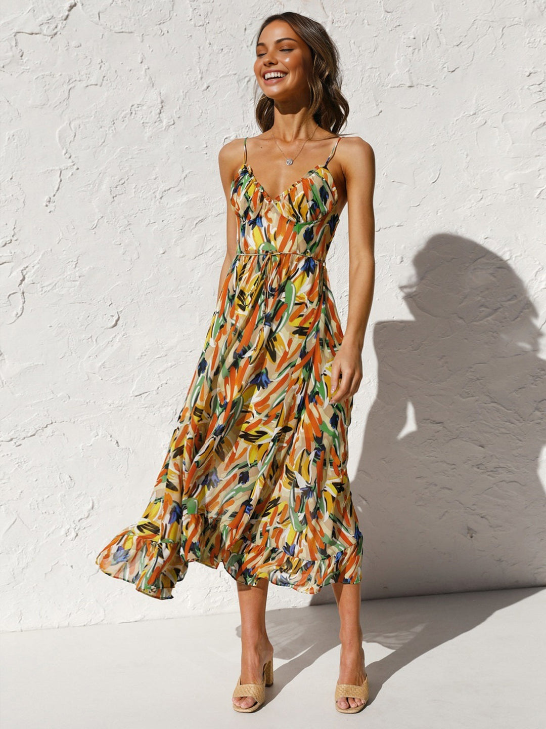 Robe Mi-longue Imprimée Multicolore