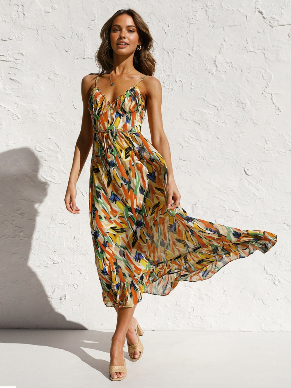 Robe Mi-longue Imprimée Multicolore