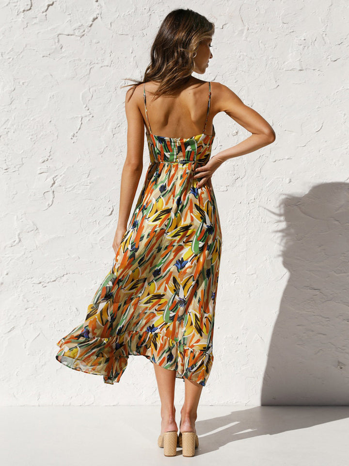 Robe Mi-longue Imprimée Multicolore