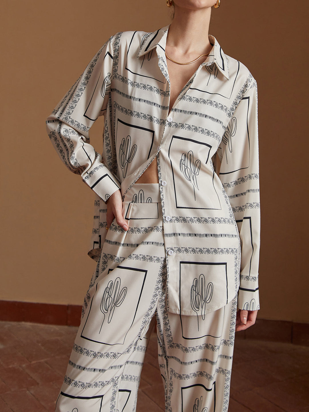 Ensemble Pantalon Satin Imprimé Cactus