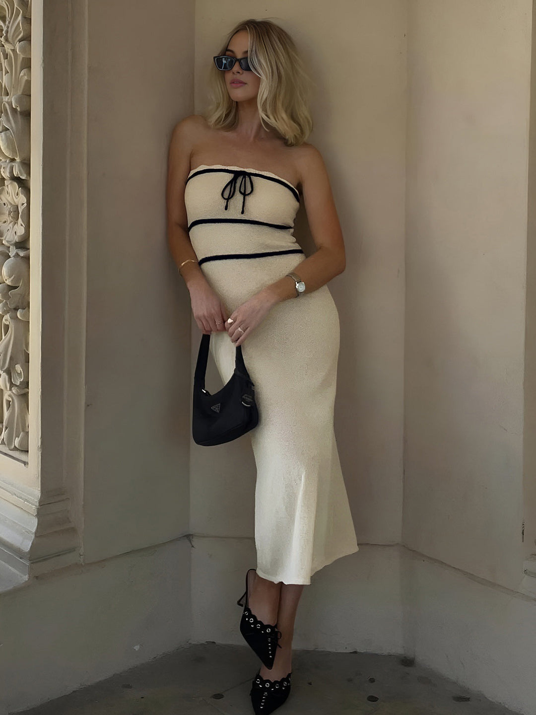 Robe Mi-longue Pull Col Ras Du Cou Torsadé