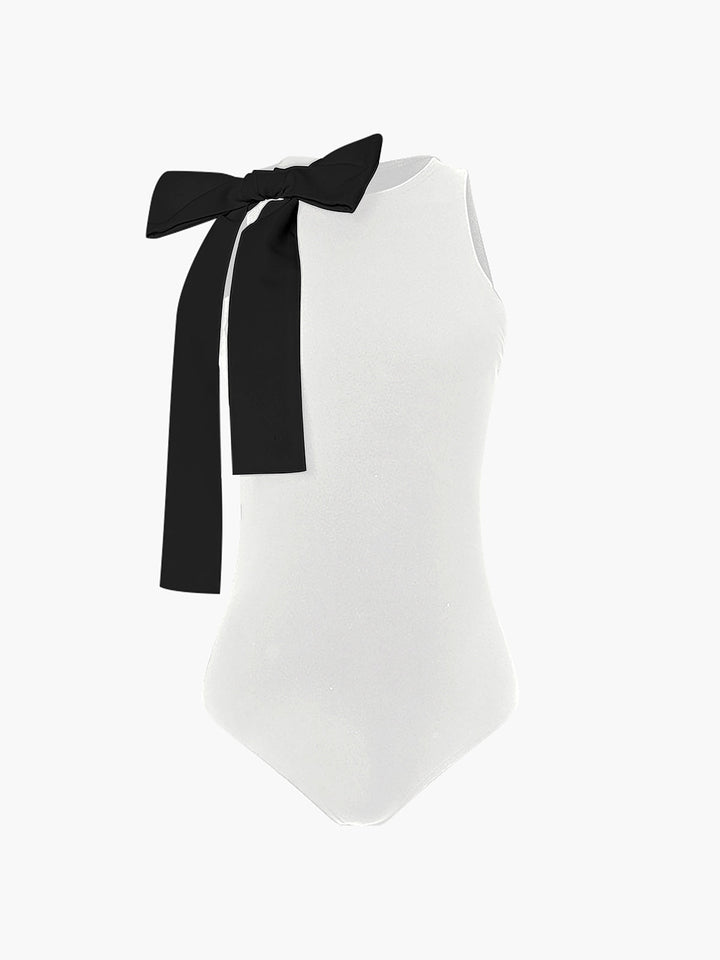 Bodysuit Sans Manches Semi-Transparente Orné d'un Nœud