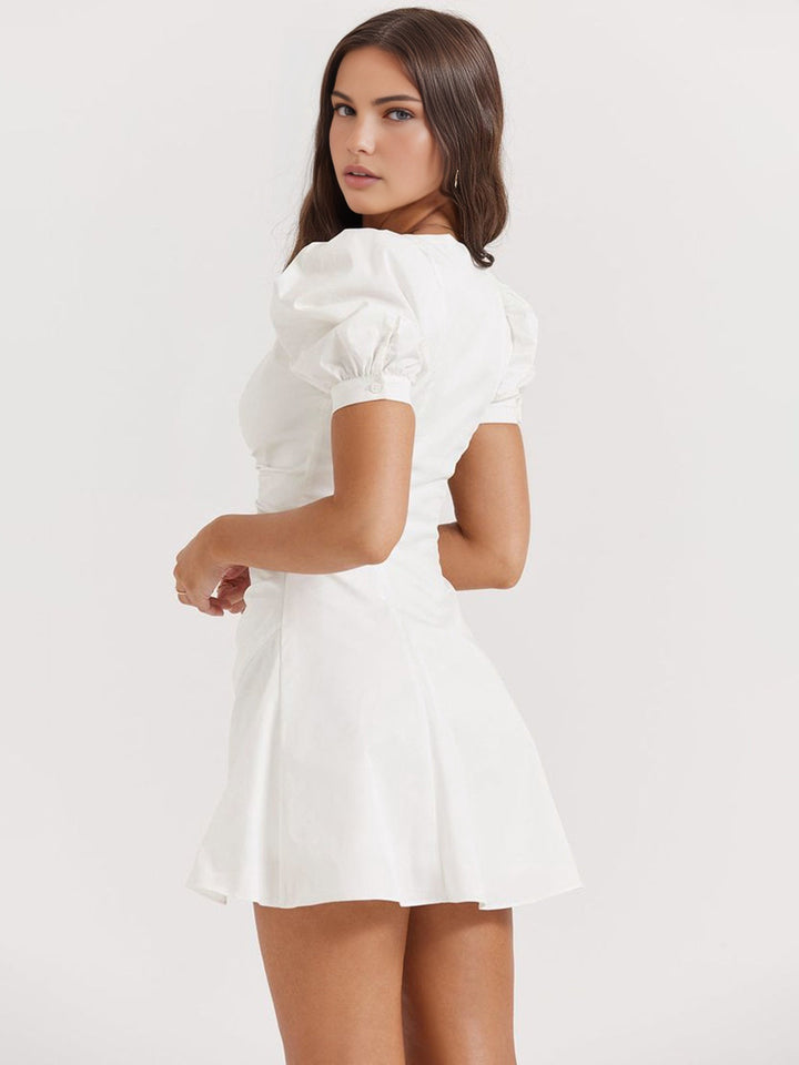 Robe Chemise Courte à Manches Bouffantes