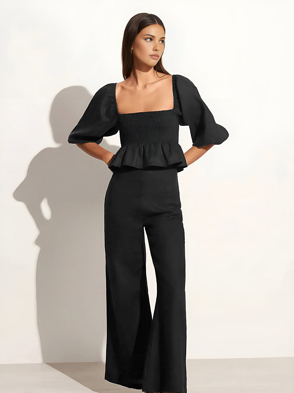 Ensemble Pantalon Carré Coton & Lin avec Manches Bishop