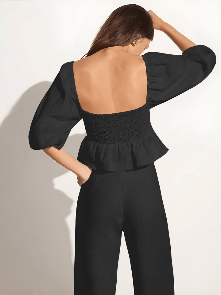 Ensemble Pantalon Carré Coton & Lin avec Manches Bishop