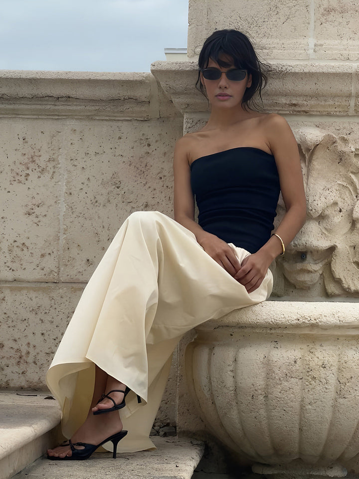 Robe Longue à Manches Tube de Couleur Contrastée