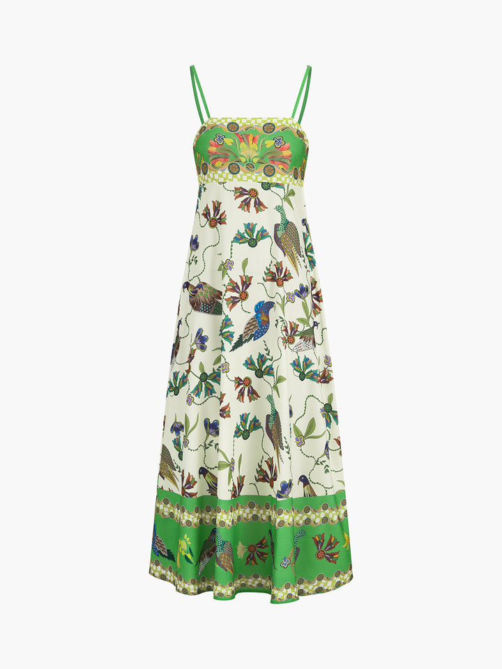Robe Longue Cami Imprimée "Birdie" à Poches