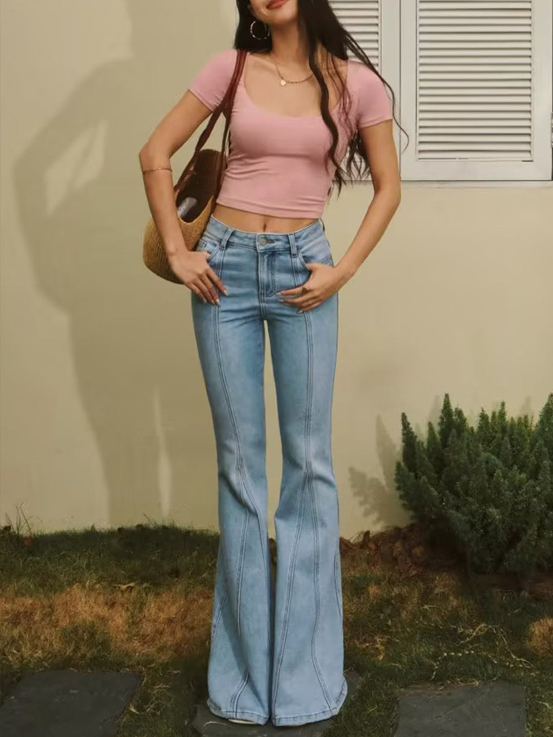 Jean Évasé à Poches en Denim